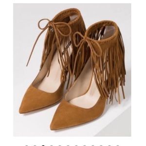 Whisky Brown Fringed High Heeled Leather Pump